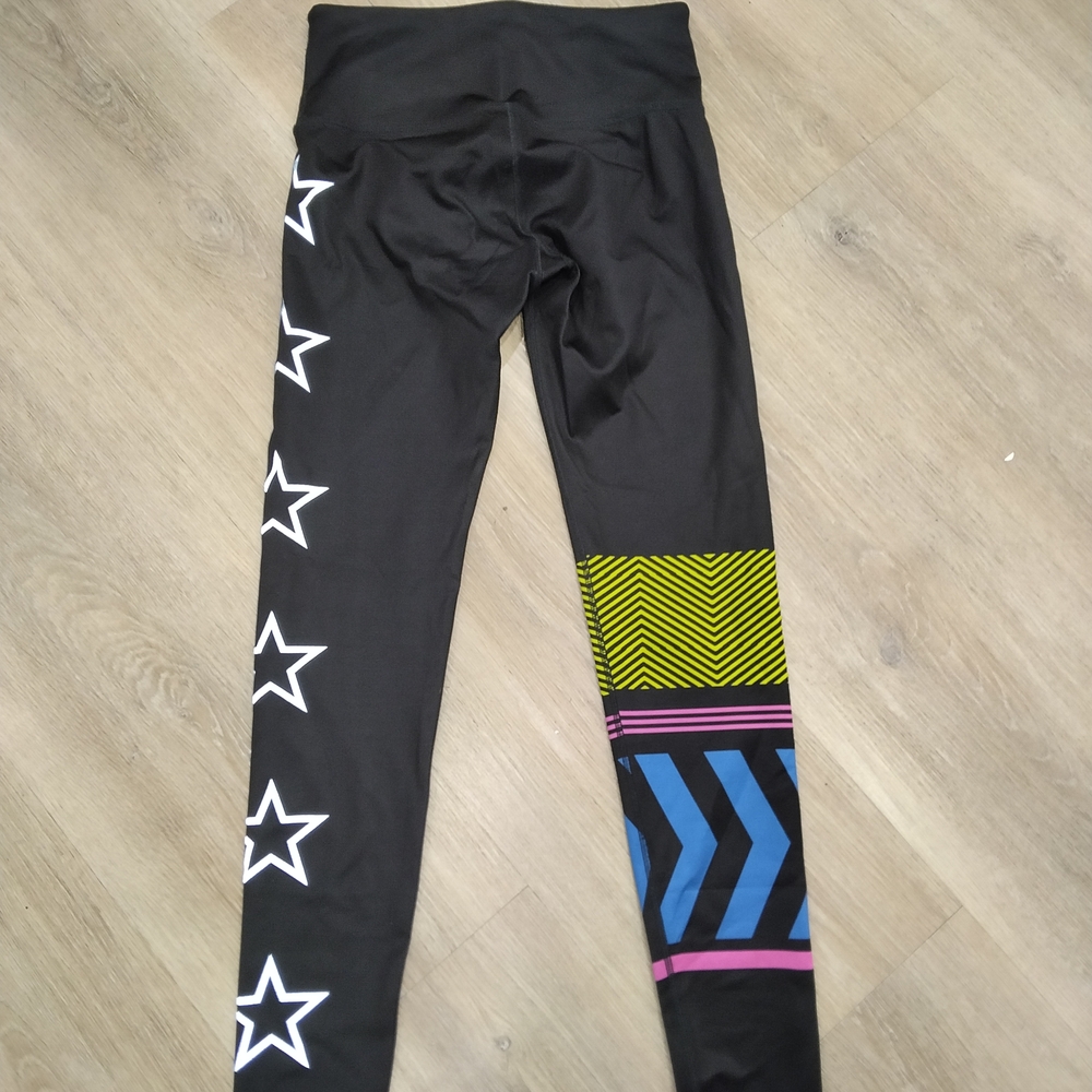 Kids Star Patterned Leggings - Black with Multicolor Accents